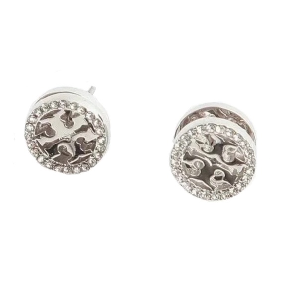 TORY BURCH • Silver Miller Circle Crystal Earrings - Picture 4 of 6